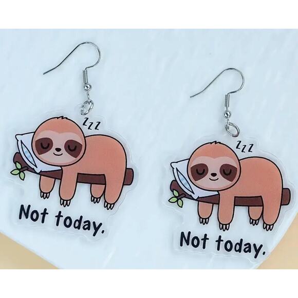 Sloth Not Today Acrylic Earrings - Lightweight Statement Jewelry - Picture 1 of 1